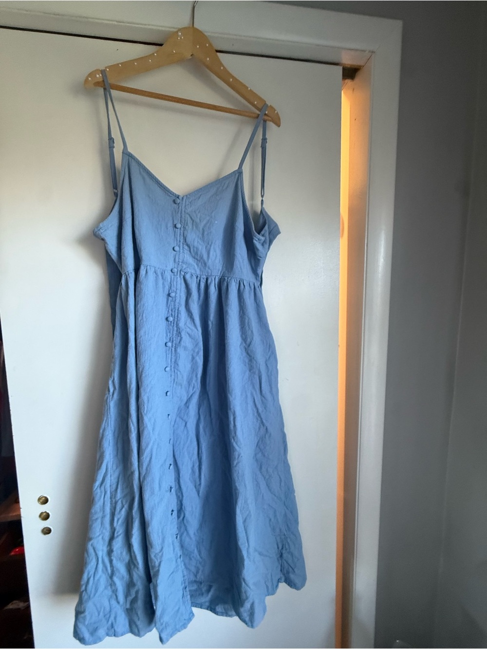 Sky Blue Spaghetti Strap Maxi Dress with Button-Front